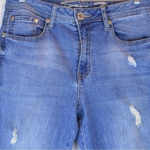 Seven7 Distressed High Rise Ankle Skinny Jeans, Raw Hem, Medium Wash - Size 6 - Picture 3 of 7